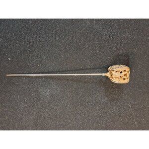Antique Gold Filigree Stick Pin  Decorative Floral Design 5"